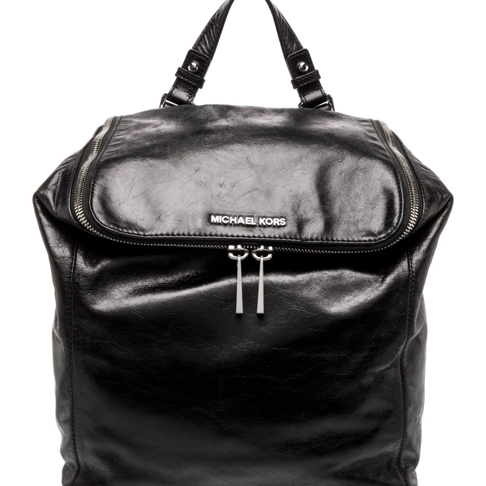 Michael Kors Shiny Black Leather Backpack